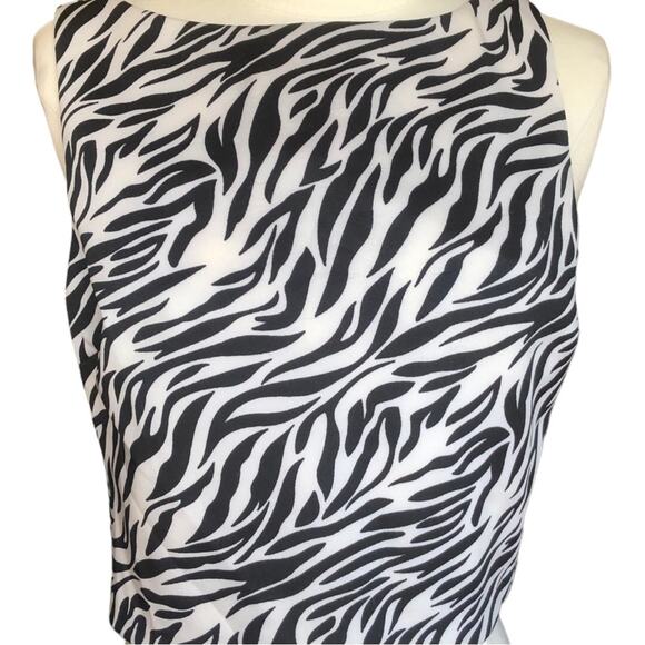 Aqua Womens Animal Print Crop Sleeveless Black White Animal Print Top Medium - Picture 2 of 8